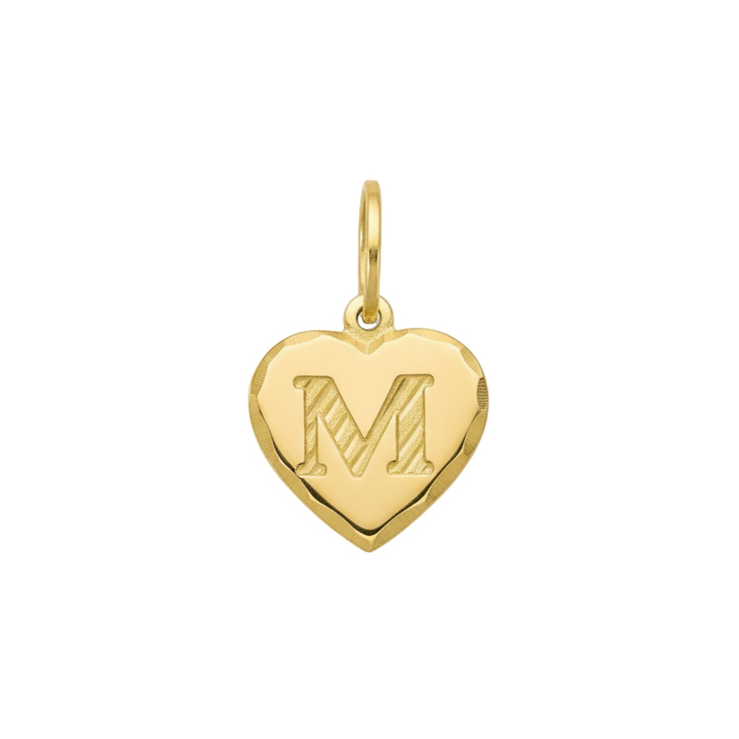 Pingente Coração Letra M Diamantado em Ouro Amarelo 18K