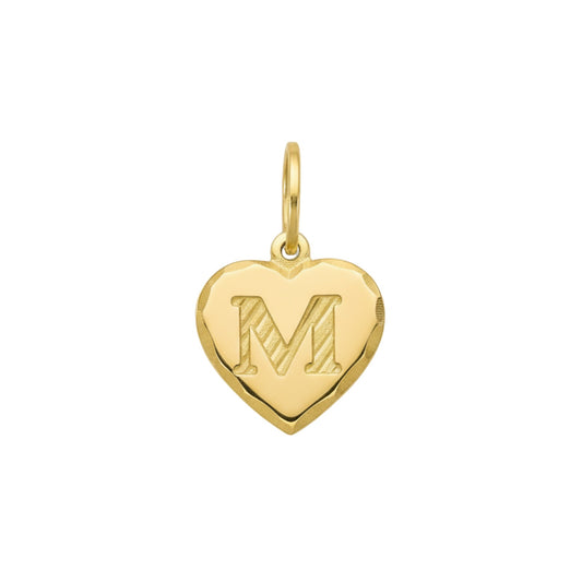 Pingente Coração Letra M Diamantado em Ouro Amarelo 18K