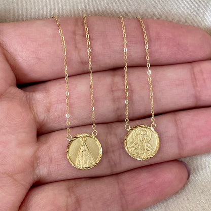 Escapulário em Ouro Amarelo 18K – Sagrado Coração de Jesus e Nossa Senhora Aparecida