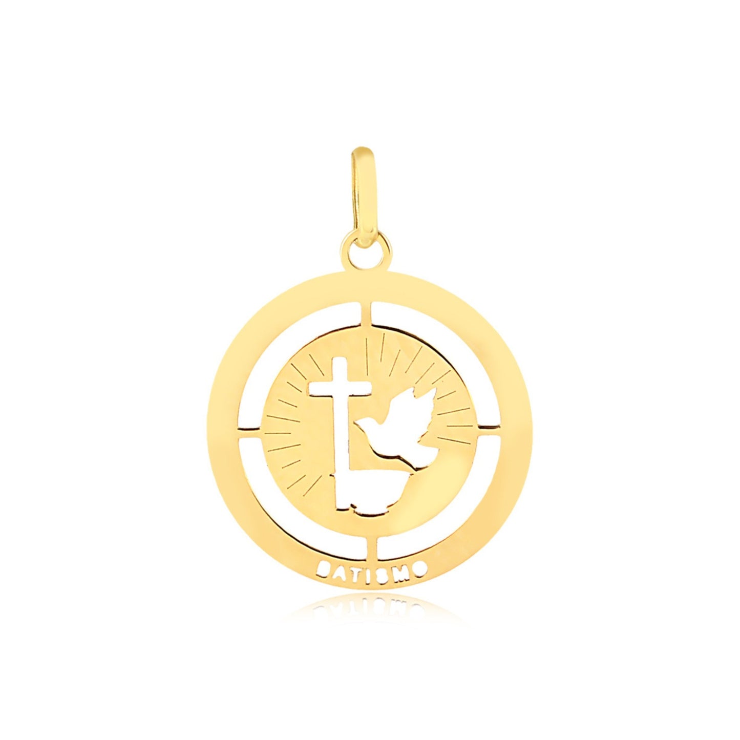 Pingente Medalha Batismo em Ouro Amarelo 18K