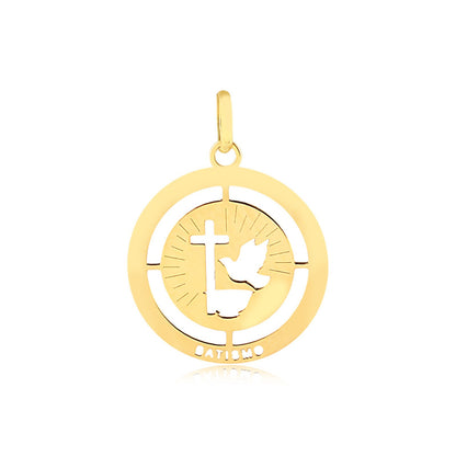 Pingente Medalha Batismo em Ouro Amarelo 18K
