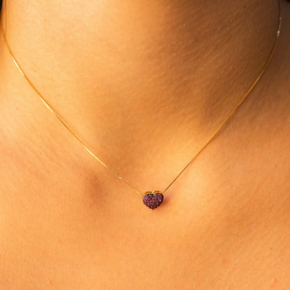 Pingente Coração com Zircônias Vermelhas Ouro Amarelo 18K