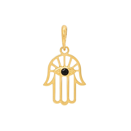 Pingente Mão de Hamsa com Zircônia em Ouro Amarelo 18K