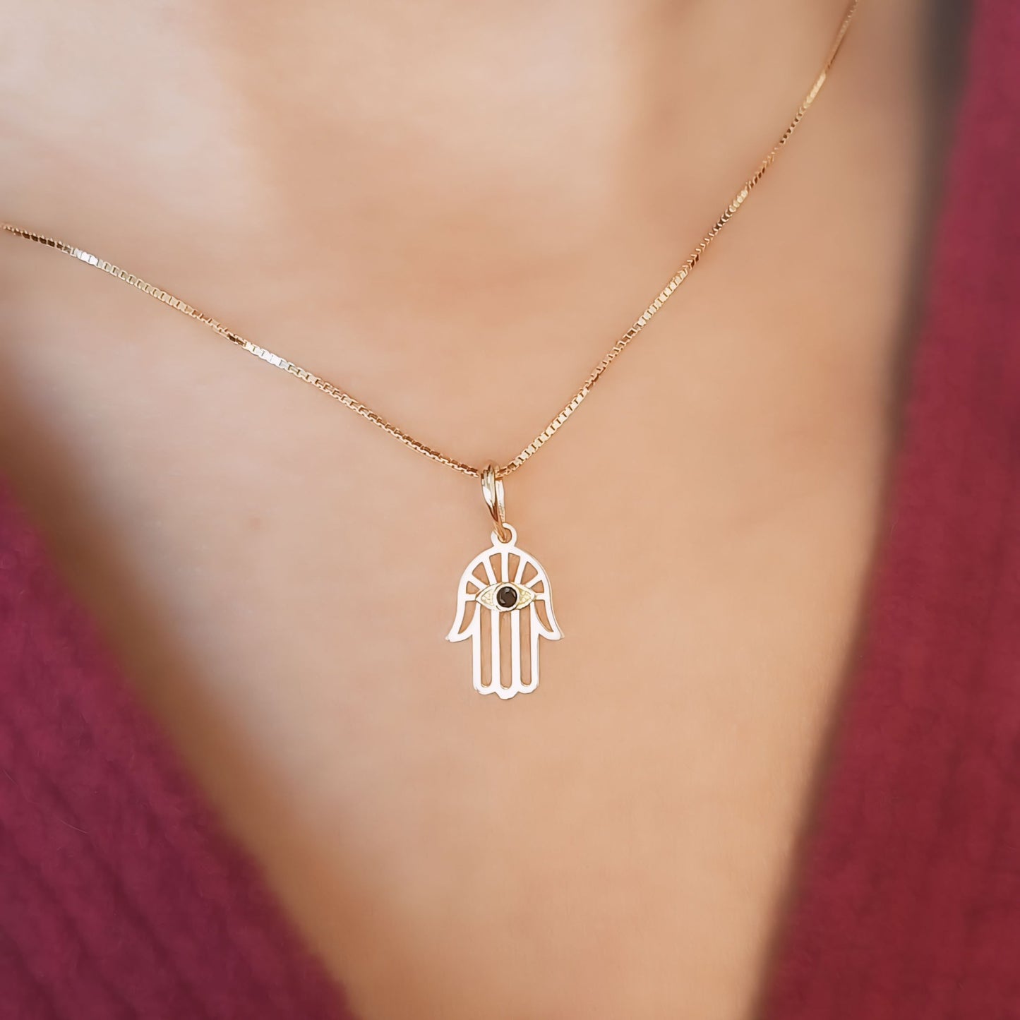 Pingente Mão de Hamsa com Zircônia em Ouro Amarelo 18K
