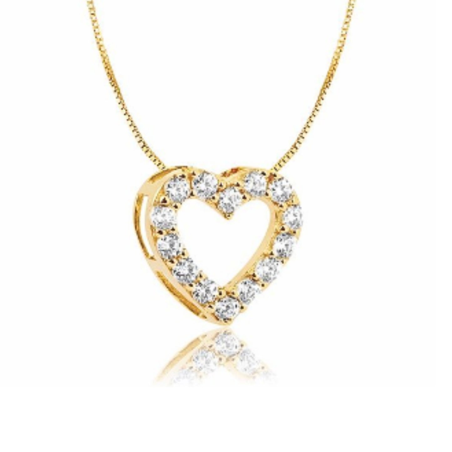 Pingente em Ouro Amarelo 18K Coração Cravejado com Zircônias Vazado