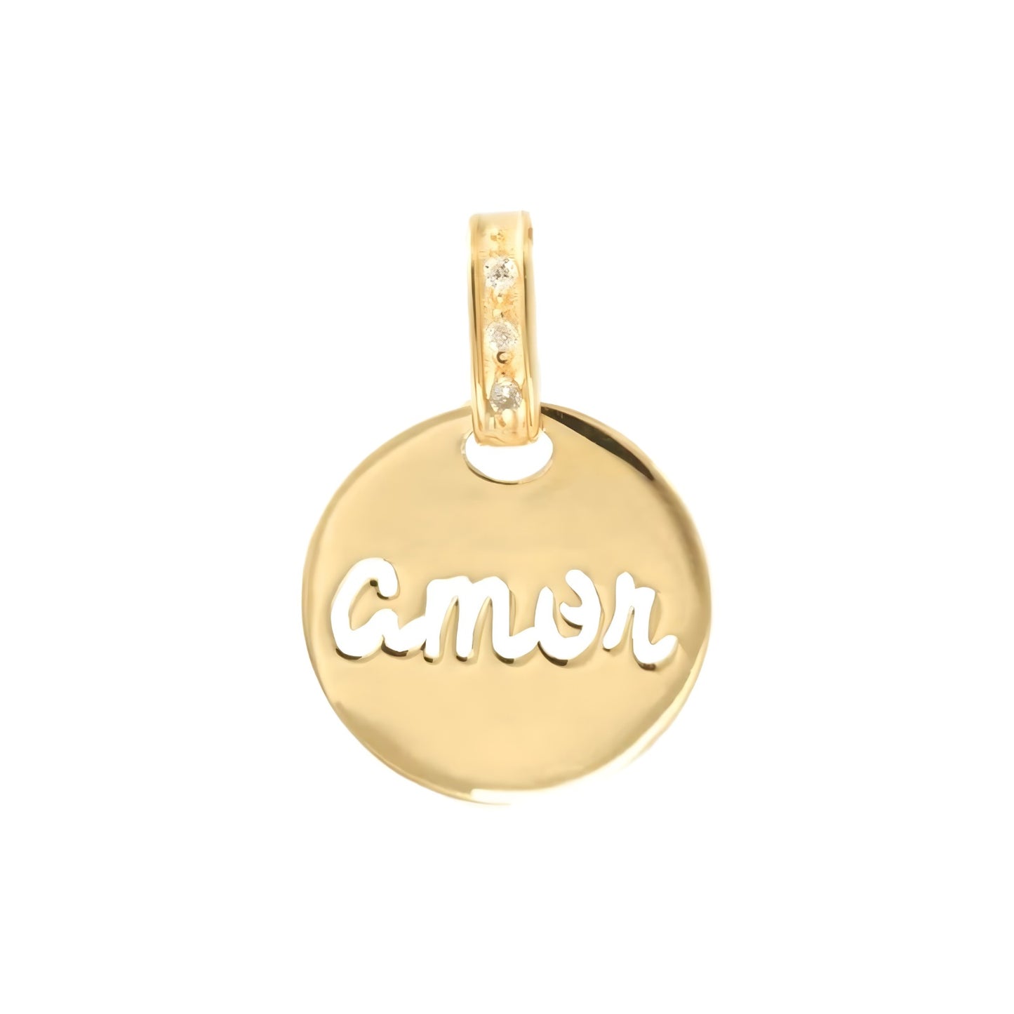 Pingente Medalha Amor em ouro 18k-750 com brilhantes