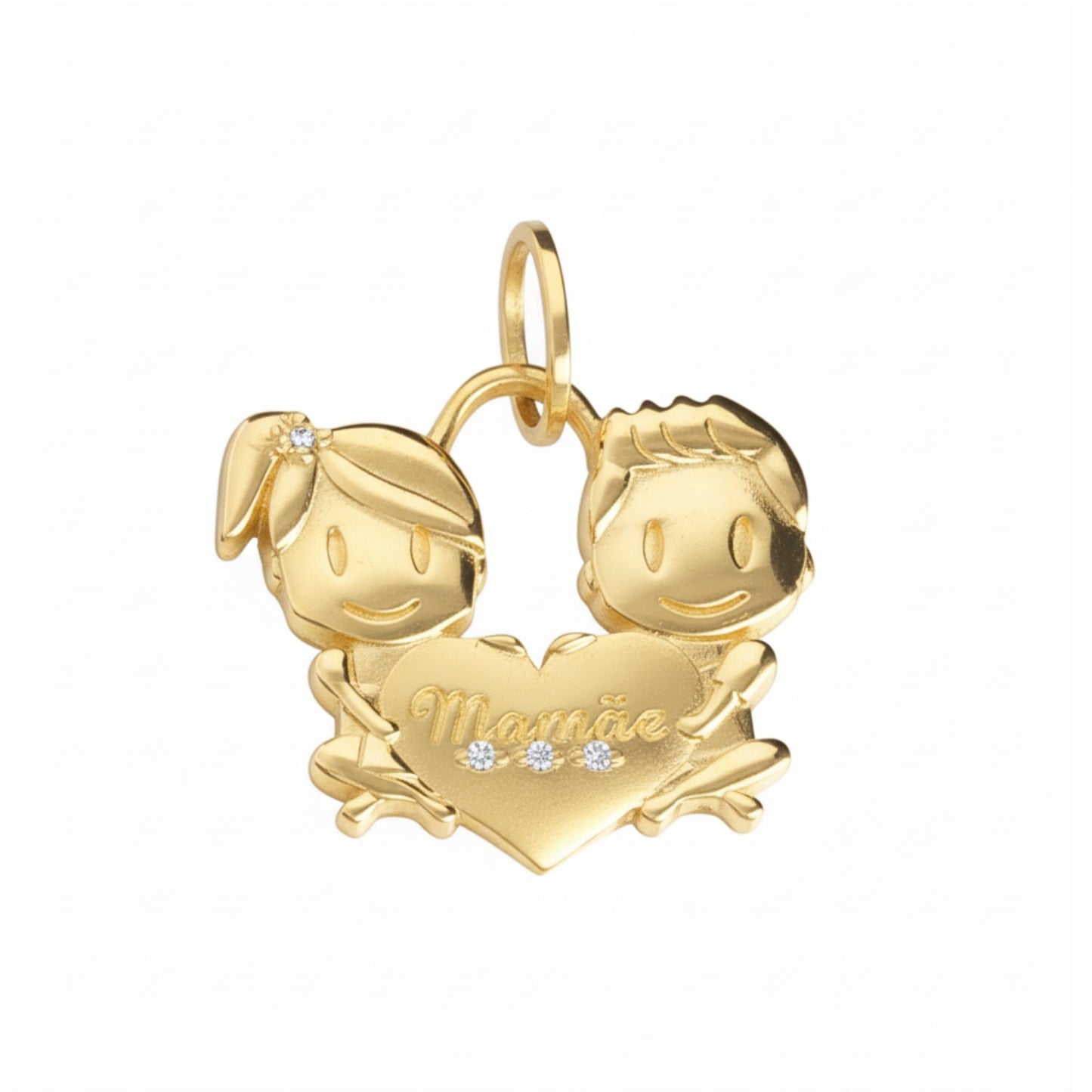 Pingente Casal De Filhos em Ouro Amarelo 18k com 4 brilhantes