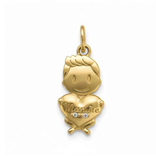 Pingente menino em Ouro Amarelo 18k com 3 brilhantes No Coração