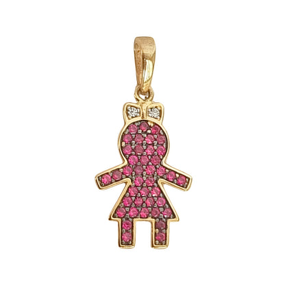 Pingente Menina com Zirconias Vermelhas em ouro amarelo 18k-750