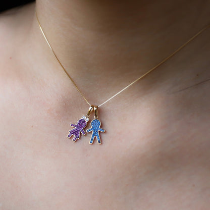 Pingente Menina com Zirconias Vermelhas em ouro amarelo 18k-750