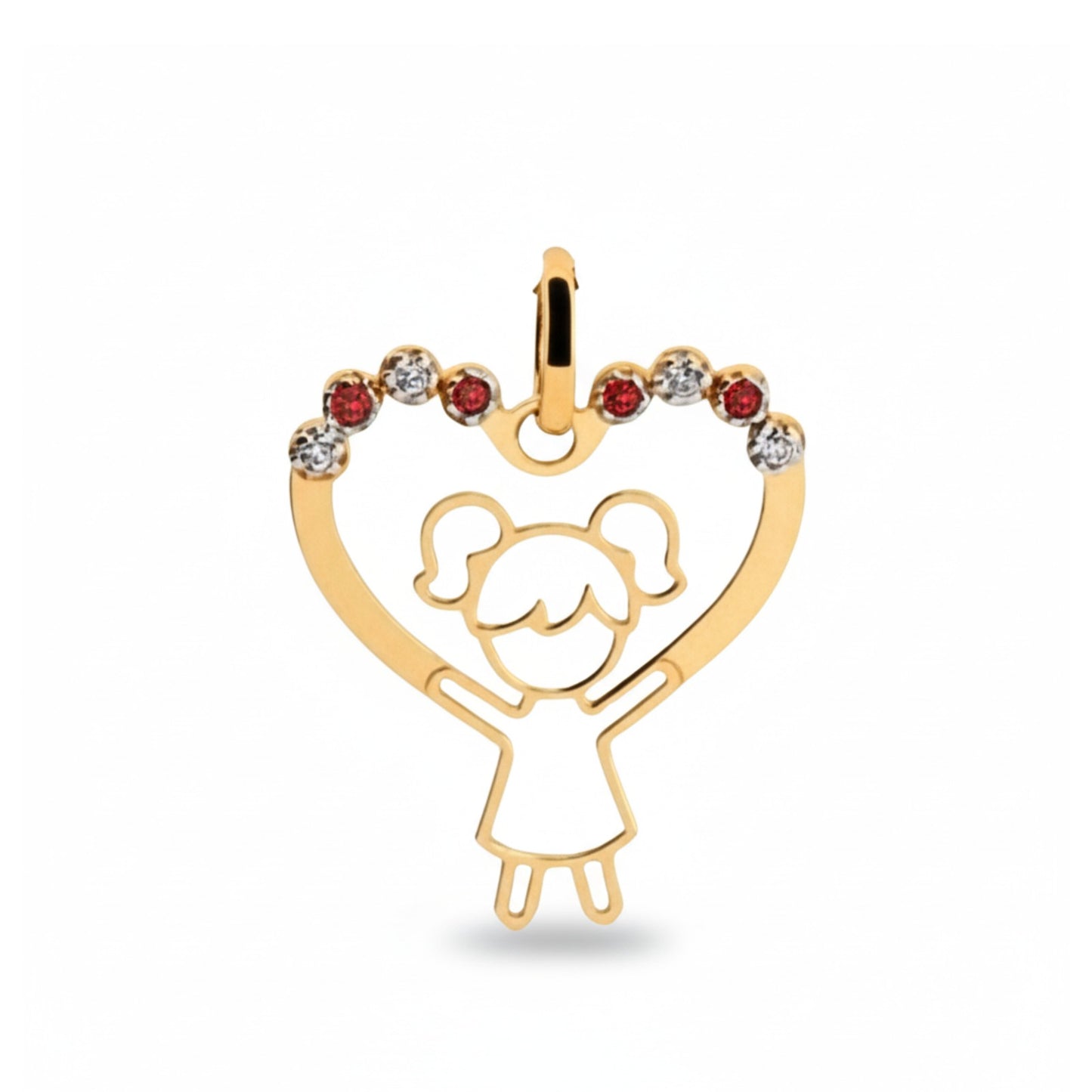 Pingente Menina Coração com Zirconias em ouro amarelo 18k-750
