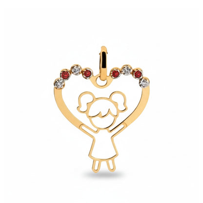 Pingente Menina Coração com Zirconias em ouro amarelo 18k-750