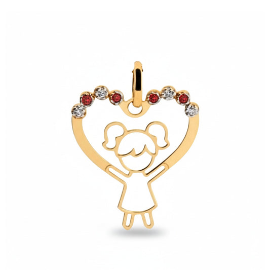 Pingente Menina Coração com Zirconias em ouro amarelo 18k-750