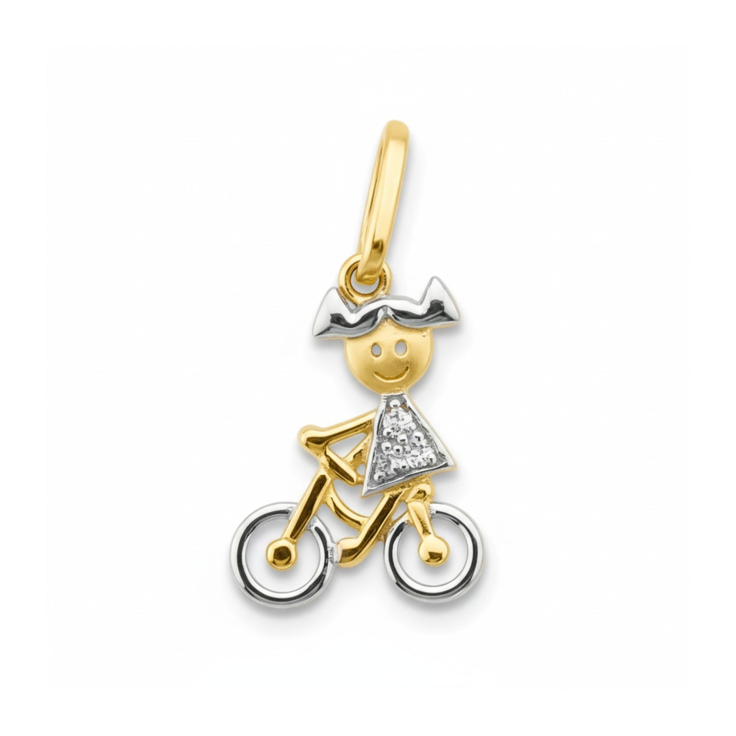 Pingente Menina na Bicicleta em ouro amarelo 18k-750