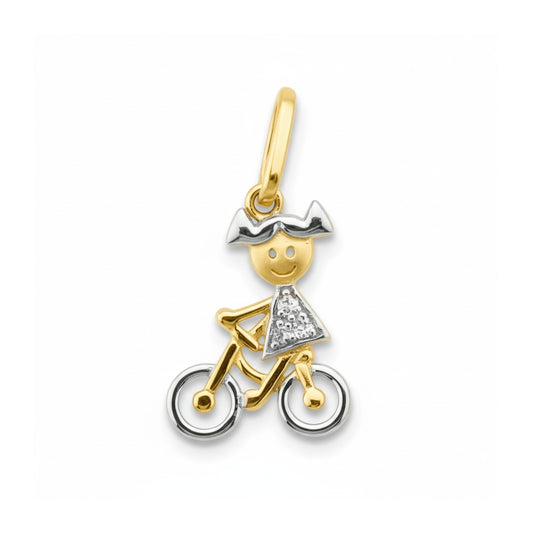 Pingente Menina na Bicicleta em ouro amarelo 18k-750