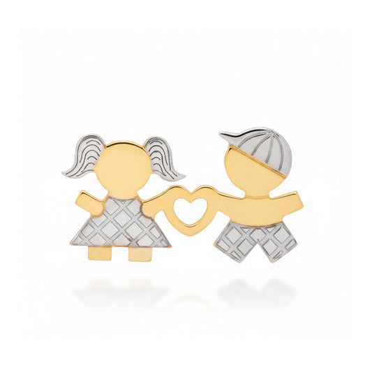 Pingente Menina Coração Menino em ouro amarelo com detalhes em ouro branco 18k-750