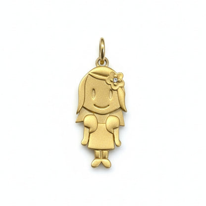 Pingente Menina com Flor em Ouro Amarelo 18K-750