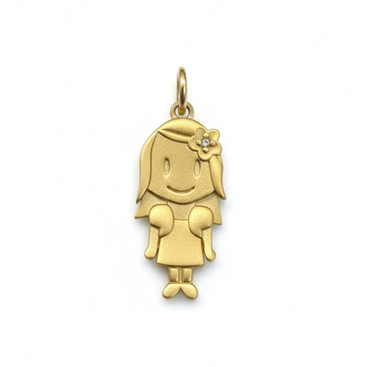 Pingente Menina com Flor em Ouro Amarelo 18K-750