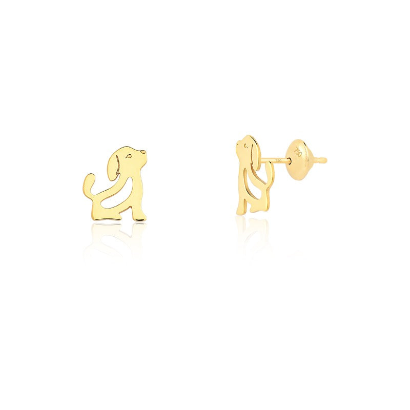 Brinco Cachorro Sentado Vazado em Ouro 18k-750