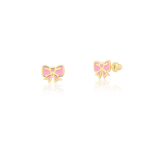 Brinco Laço em Ouro 18K com Resina Rosa
