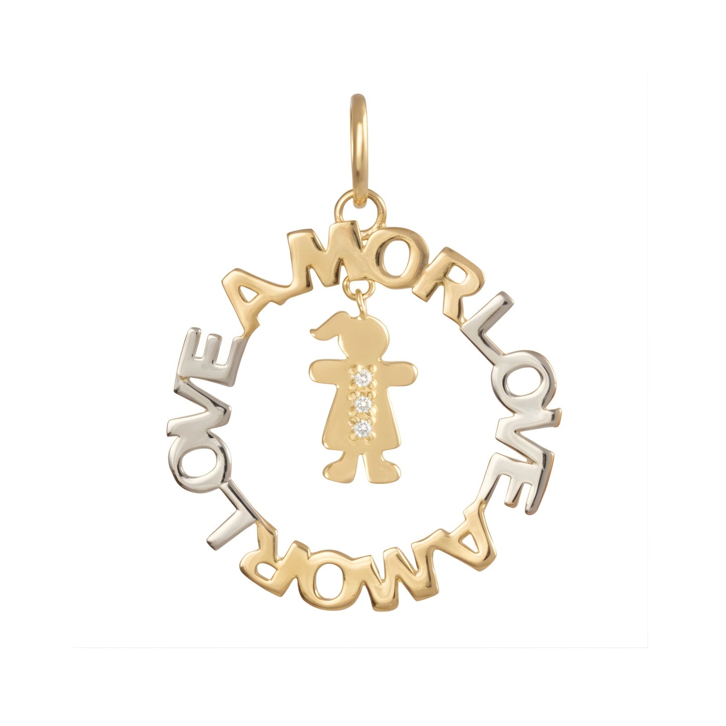 Pingente Ouro 18K Mandala Amor com Menina e Brilhantes