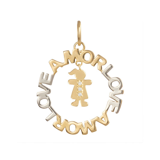 Pingente Ouro 18K Mandala Amor com Menina e Brilhantes