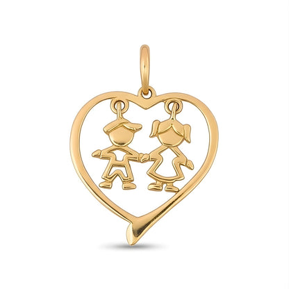 Pingente Menina e Menino Coração em ouro amarelo 18k-750