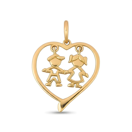 Pingente Menina e Menino Coração em ouro amarelo 18k-750