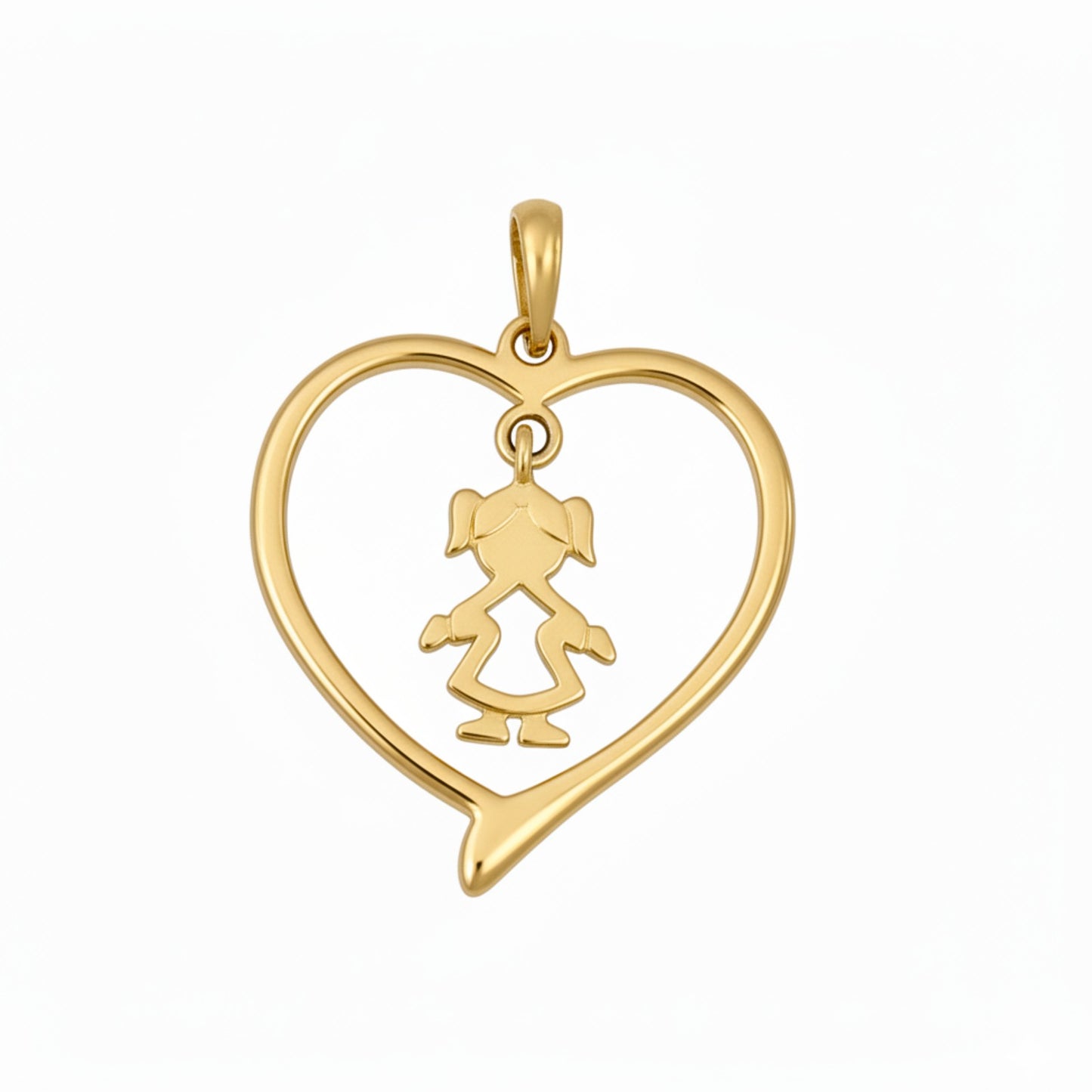 Pingente Menina Coração em ouro amarelo 18k-750