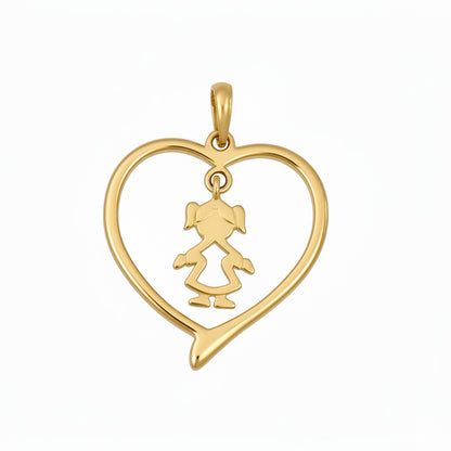 Pingente Menina Coração em ouro amarelo 18k-750