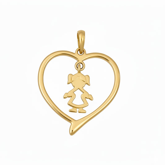 Pingente Menina Coração em ouro amarelo 18k-750