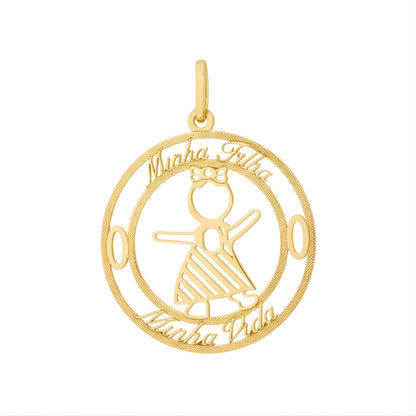 Pingente Medalha Minha Filha Minha Vida em ouro amarelo 18k-750