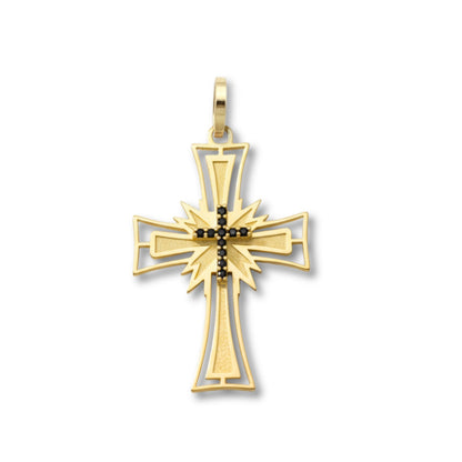 Pingente Cruz em Ouro Amarelo 18K-750, com zircônias