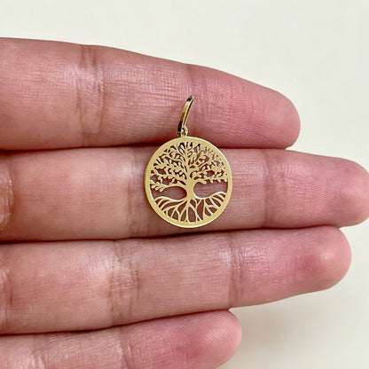 Pingente Medalha Árvore da Vida Vazada em Ouro Amarelo 18K