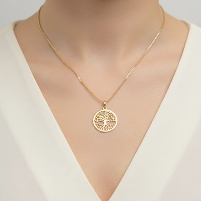 Pingente Medalha Árvore da Vida Vazada em Ouro Amarelo 18K