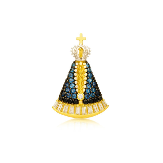 Pingente Nossa Senhora Aparecida em Ouro Amarelo 18K, zircônias degradê