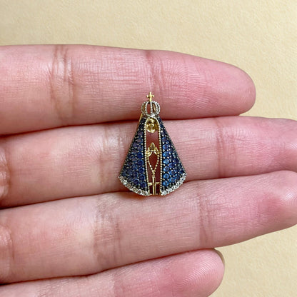 Pingente Nossa Senhora Aparecida com Terço em Ouro Amarelo 18K