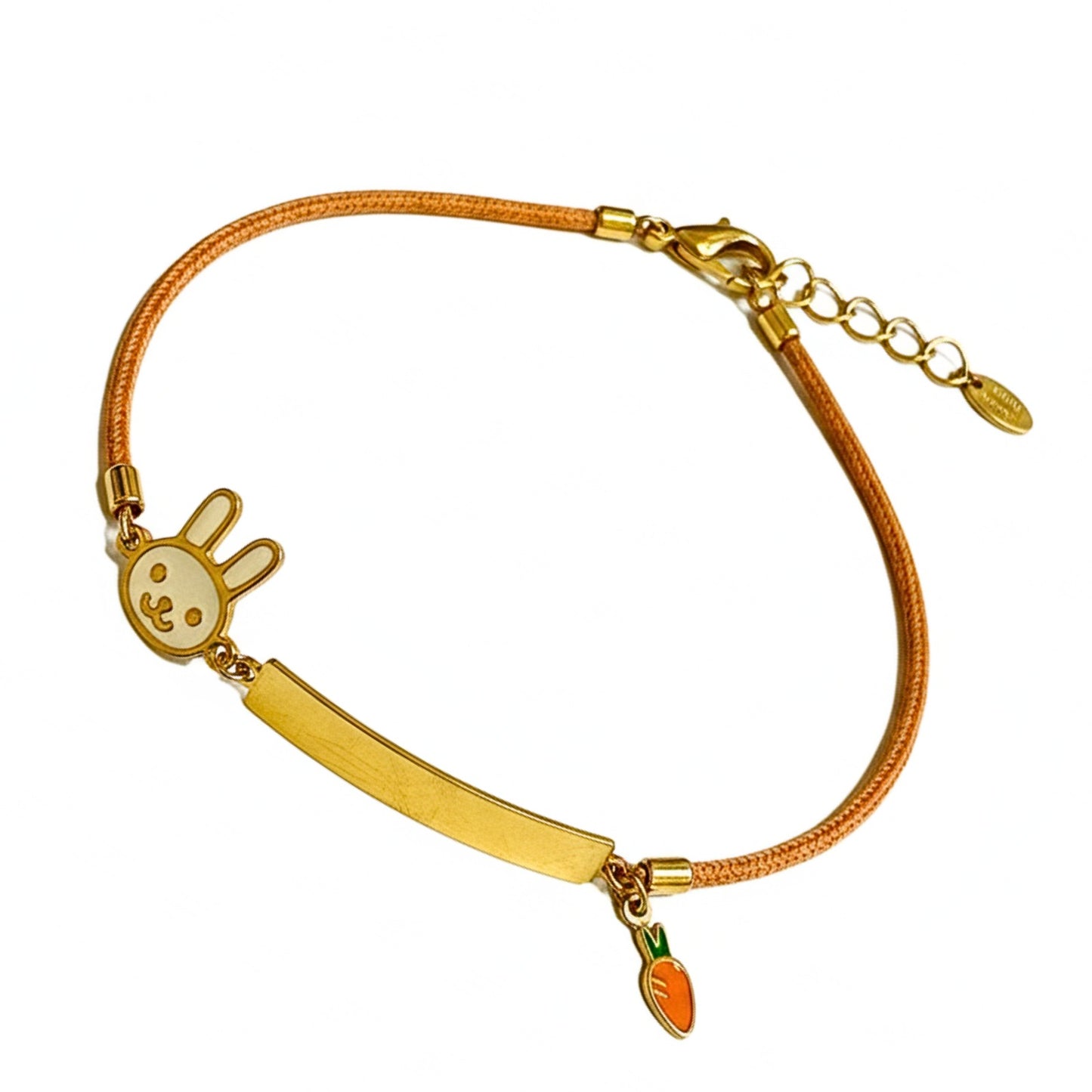 Pulseira em Ouro 18K infantil com Coelho em Resina, chapinha e Algodão