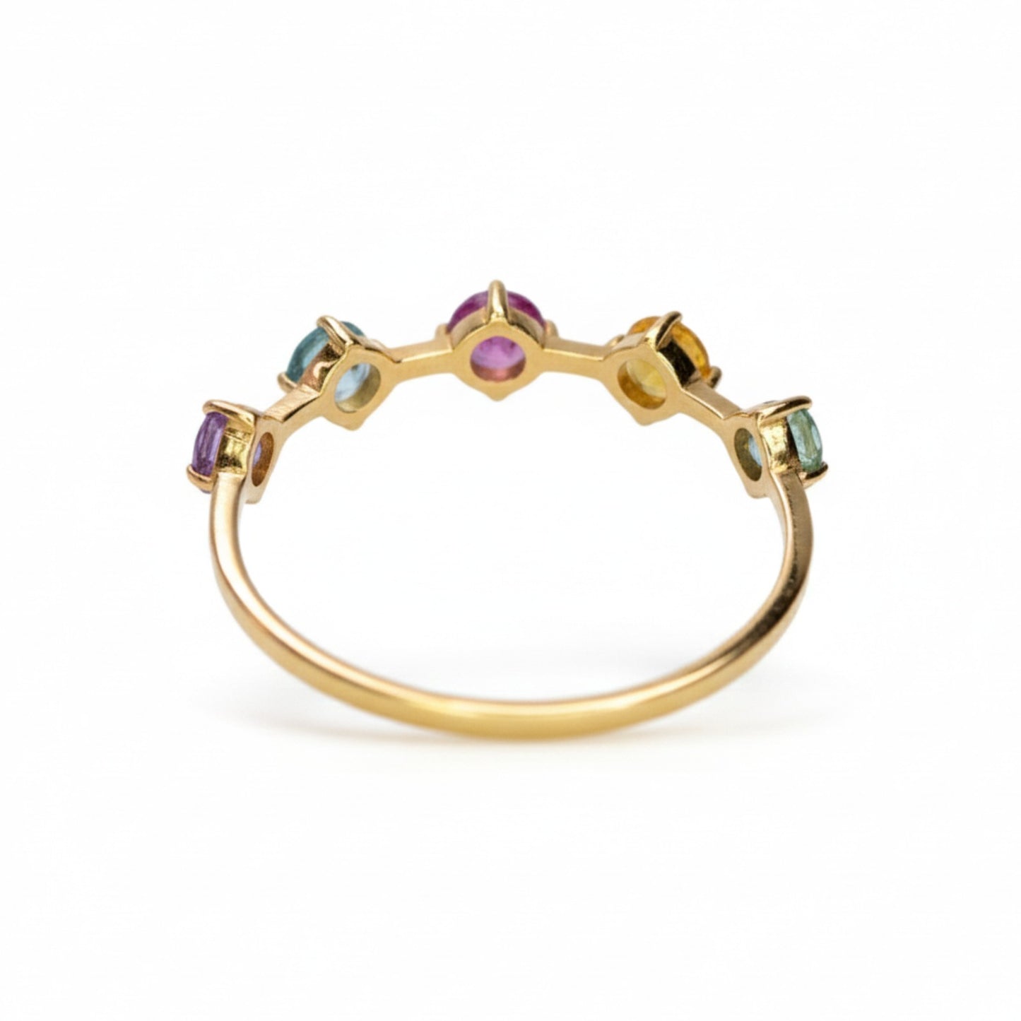 Anel Meia Aliança com Pedras Naturais em Ouro Amarelo 18K-750