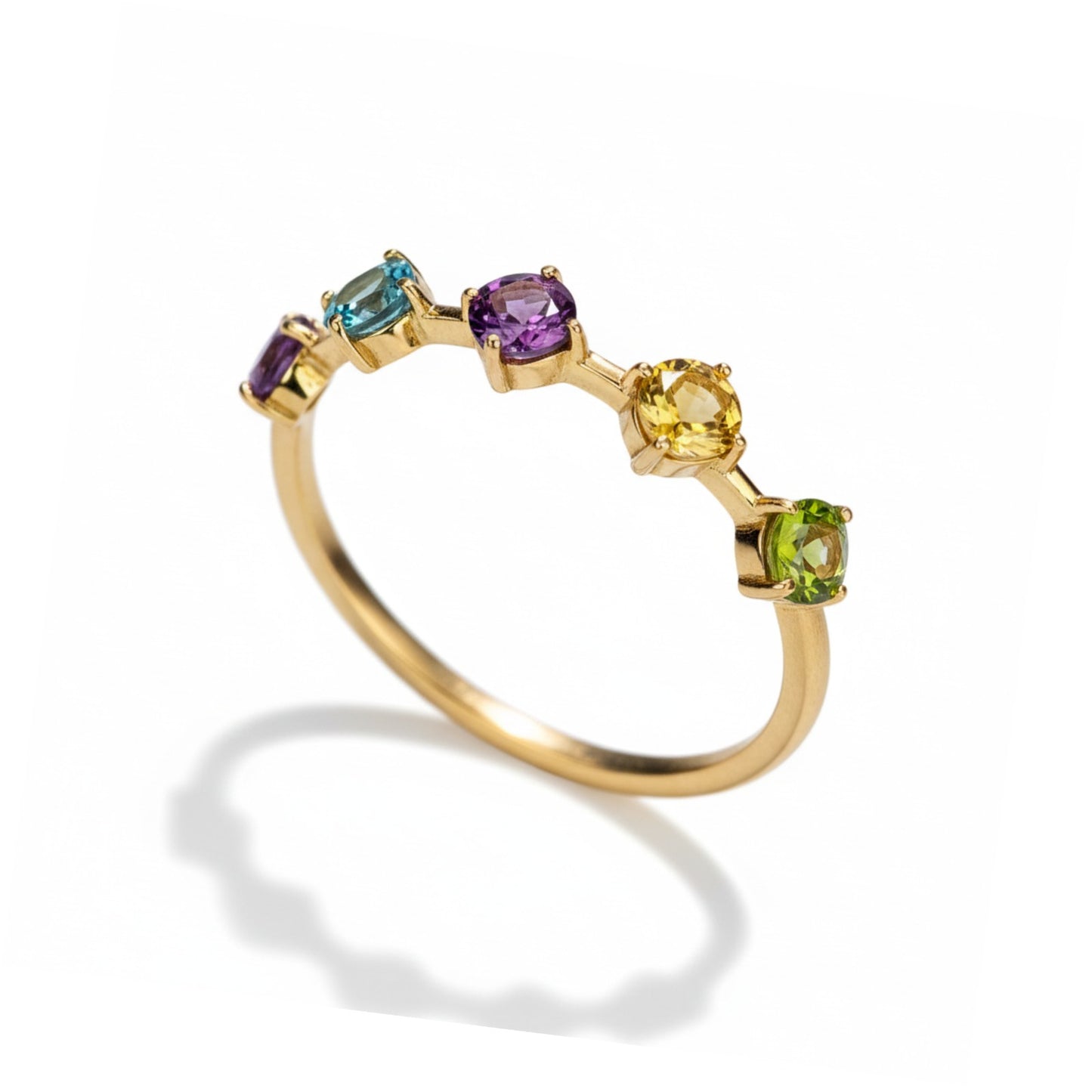 Anel Meia Aliança com Pedras Naturais em Ouro Amarelo 18K-750