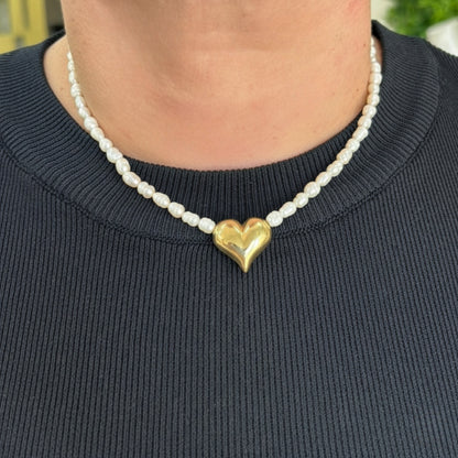 Gargantilha de Pérolas Barrocas com Coração em Ouro Amarelo 18K-750