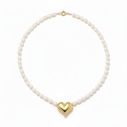 Gargantilha de Pérolas Barrocas com Coração em Ouro Amarelo 18K-750