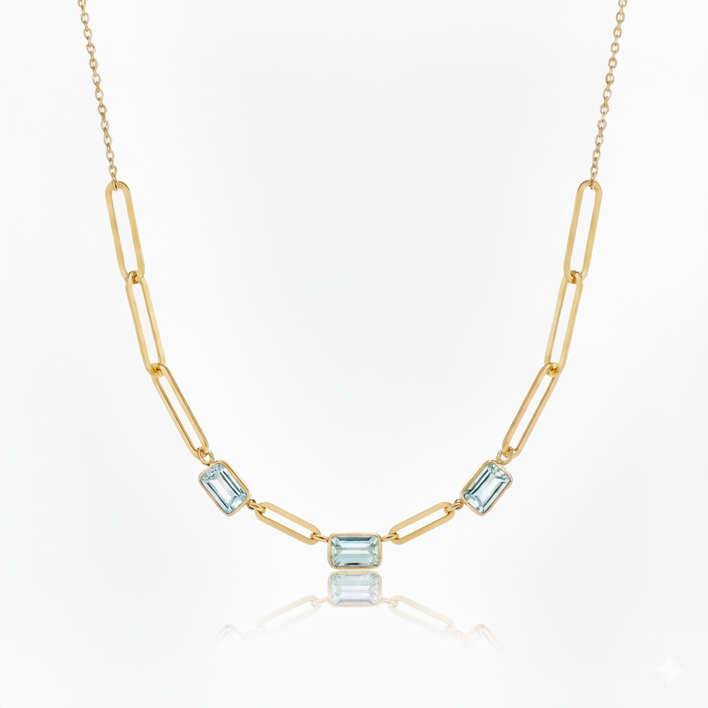 Gargantilha Aquamarine em Ouro Amarelo 18K-750, com águas-marinhas