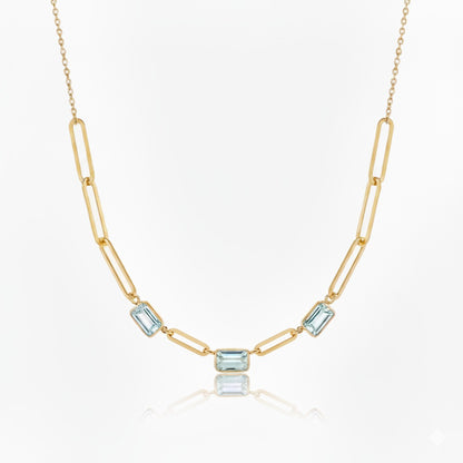 Gargantilha Aquamarine em Ouro Amarelo 18K-750, com águas-marinhas