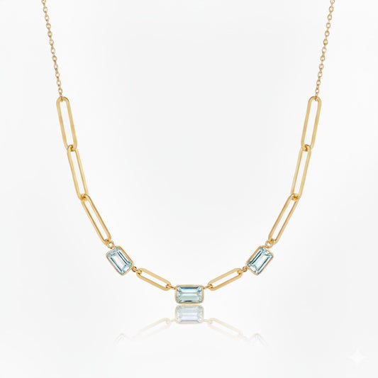 Gargantilha Aquamarine em Ouro Amarelo 18K-750, com águas-marinhas