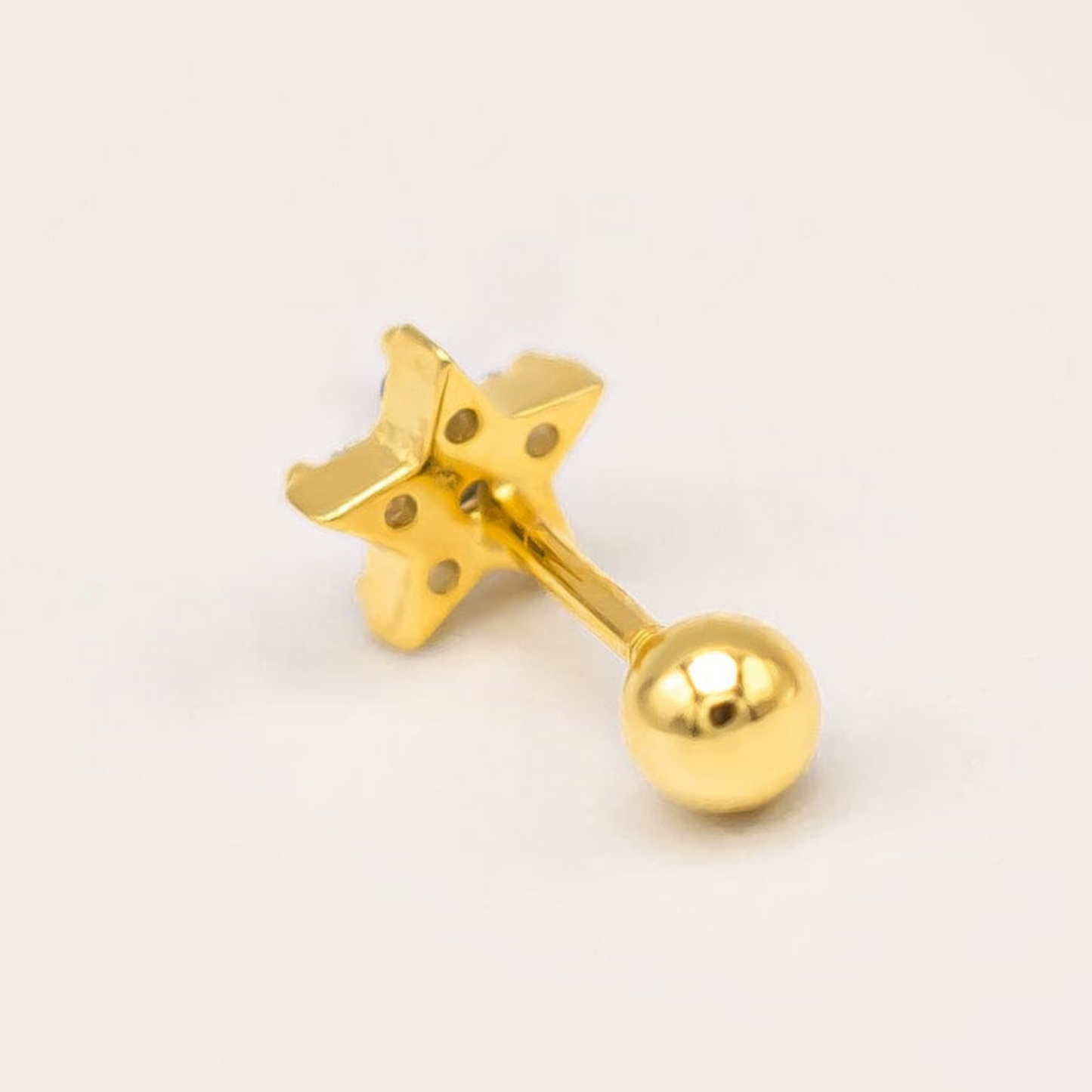 Piercing em Ouro Amarelo 18k para orelha – Estrela com zirconias brancas
