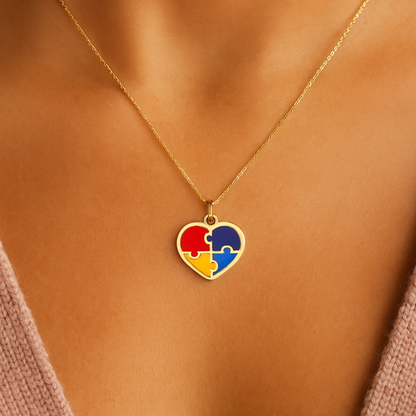 Pingente Coração Autismo em Ouro Amarelo 18K