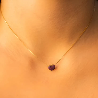 Pingente Coração com Zircônias Vermelhas Ouro Amarelo 18K