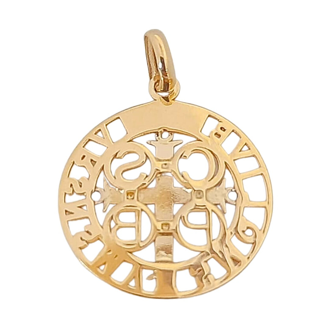 Pingente em Ouro Amarelo 18k - São Bento com Detalhe Rodinado