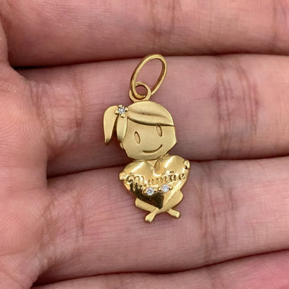 Pingente menina em Ouro Amarelo 18k, com 3 brilhantes